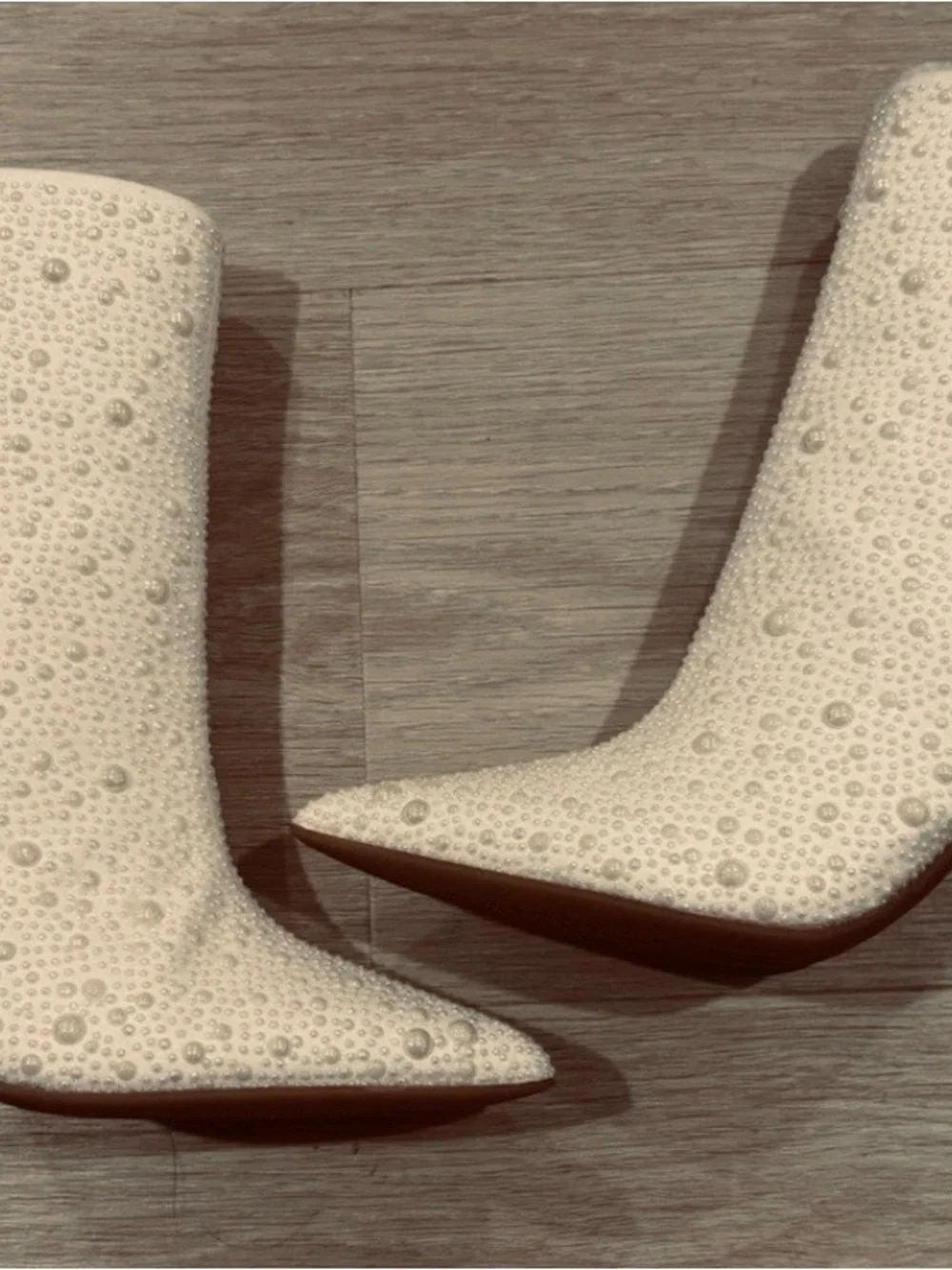 Pearl-Embellished Ivory Ankle Boots - Women's Fashion Booties